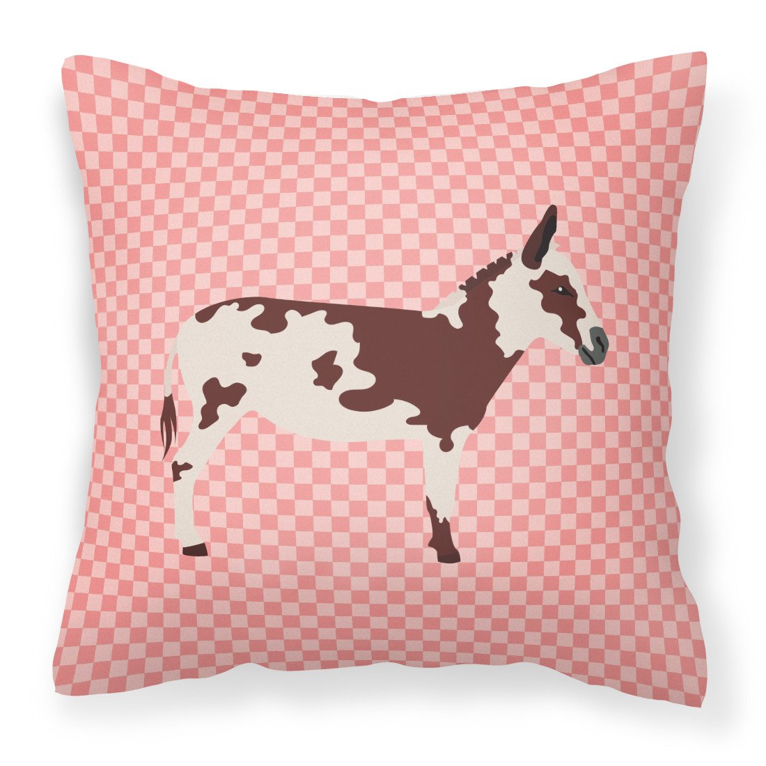 American Spotted Donkey Pink Check Decorative Throw Pillow 18x18 Indoor Outdoor Accent Cushion, Fabric Cover with Insert for Sofa, Bed, Porch & Living Room