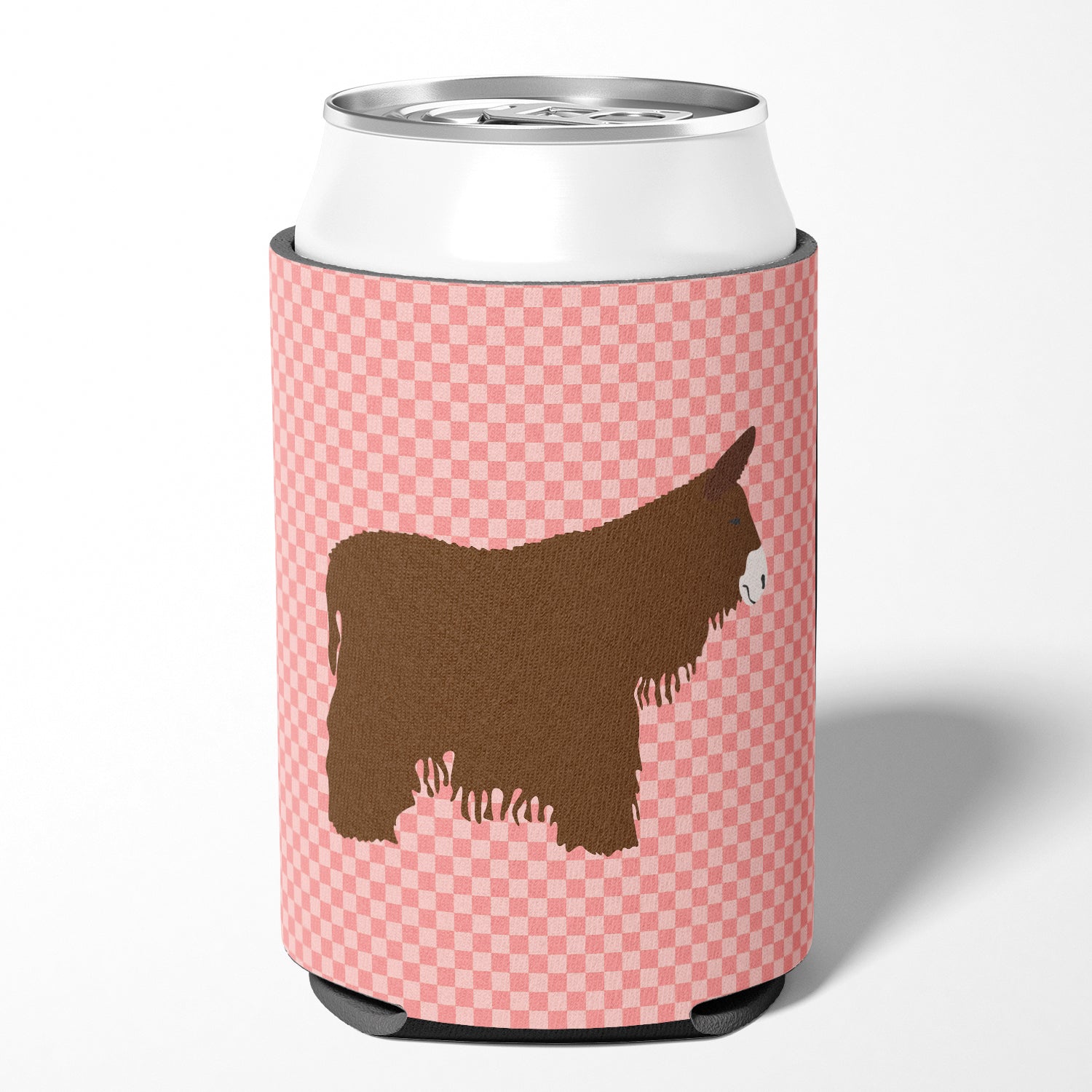 Poitou Poiteuin Donkey Pink Check Can or Bottle Hugger Cooler Sleeve for Standard 12 oz Cans, Insulated Foam Beer & Soda Can Hugger Reusable