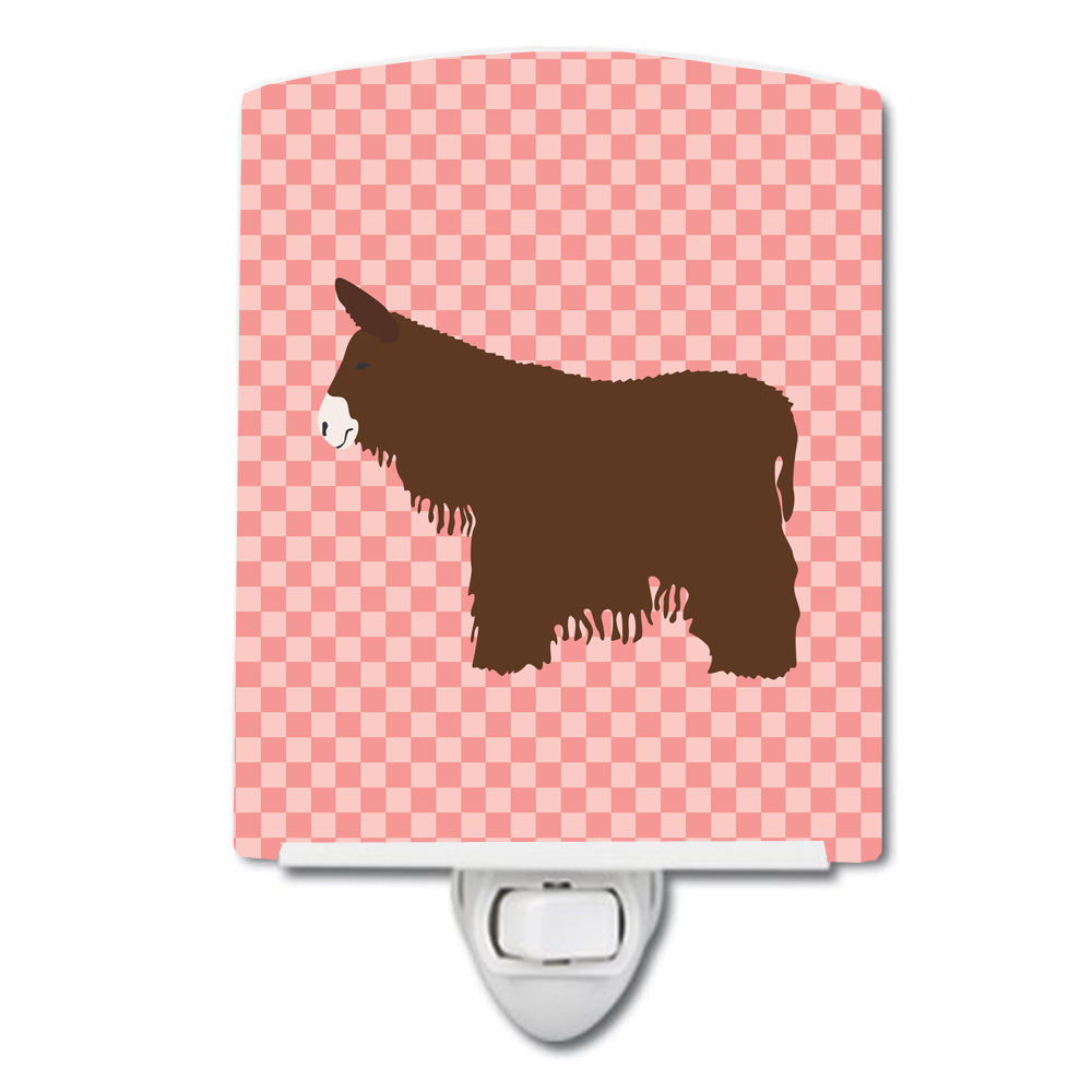 Poitou Poiteuin Donkey Pink Check Ceramic Night Light Compact, UL-Certified, Ideal for Bedroom, Bathroom, Nursery, Hallway, Kitchen, 6x4x3, Multicolor