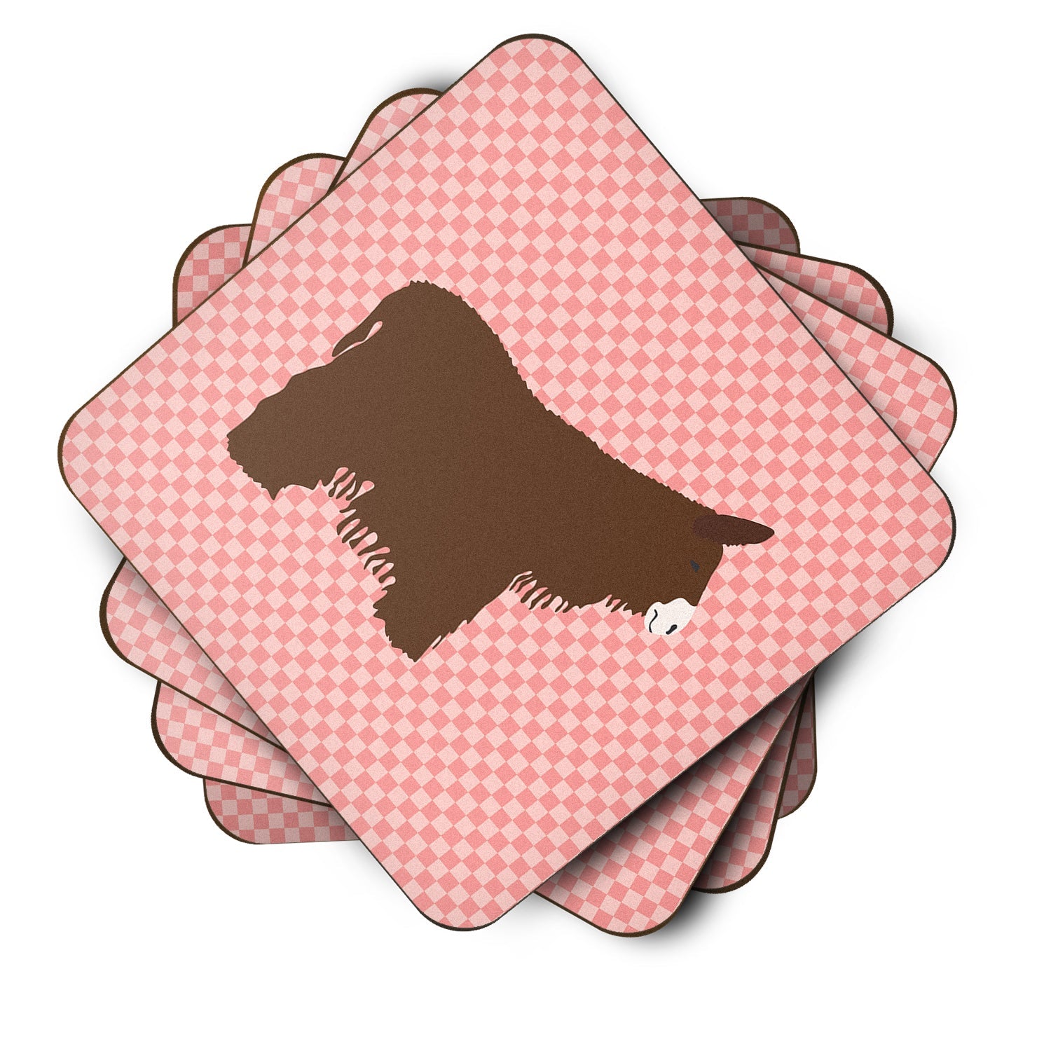 Poitou Poiteuin Donkey Pink Check Foam Coasters Set of 4 Cup Coasters for Indoor Outdoor, Tabletop Protection, Anti Slip, Mouse pad Material