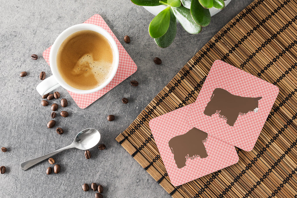 Poitou Poiteuin Donkey Pink Check Foam Coasters Set of 4 Cup Coasters for Indoor Outdoor, Tabletop Protection, Anti Slip, Mouse pad Material