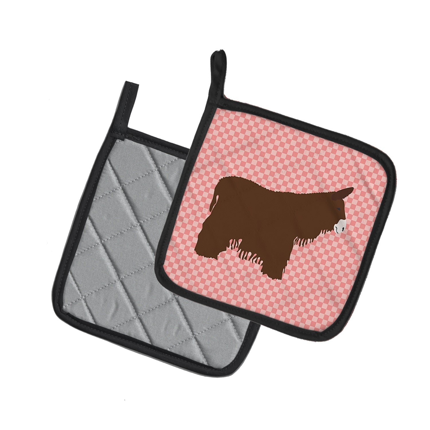 Poitou Poiteuin Donkey Pink Check Pot Holder Set of 2 Heat Resistant Quilted Hot Pads 7.5 x 7.5 Inch, Insulated Kitchen Trivets for Cooking & Baking