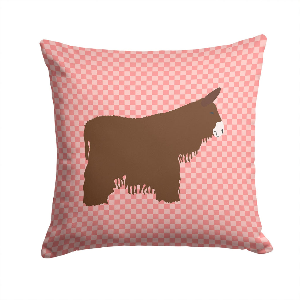 Poitou Poiteuin Donkey Pink Check Decorative Throw Pillow 14x14 Indoor Outdoor Accent Cushion, Fabric Cover with Insert for Sofa, Bed, Porch & Living Room