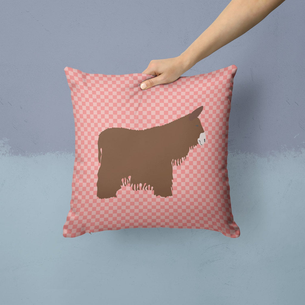 Poitou Poiteuin Donkey Pink Check Decorative Throw Pillow 14x14 Indoor Outdoor Accent Cushion, Fabric Cover with Insert for Sofa, Bed, Porch & Living Room