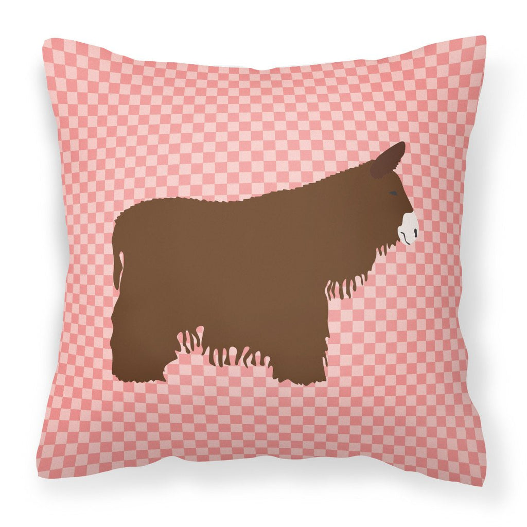 Poitou Poiteuin Donkey Pink Check Decorative Throw Pillow 18x18 Indoor Outdoor Accent Cushion, Fabric Cover with Insert for Sofa, Bed, Porch & Living Room