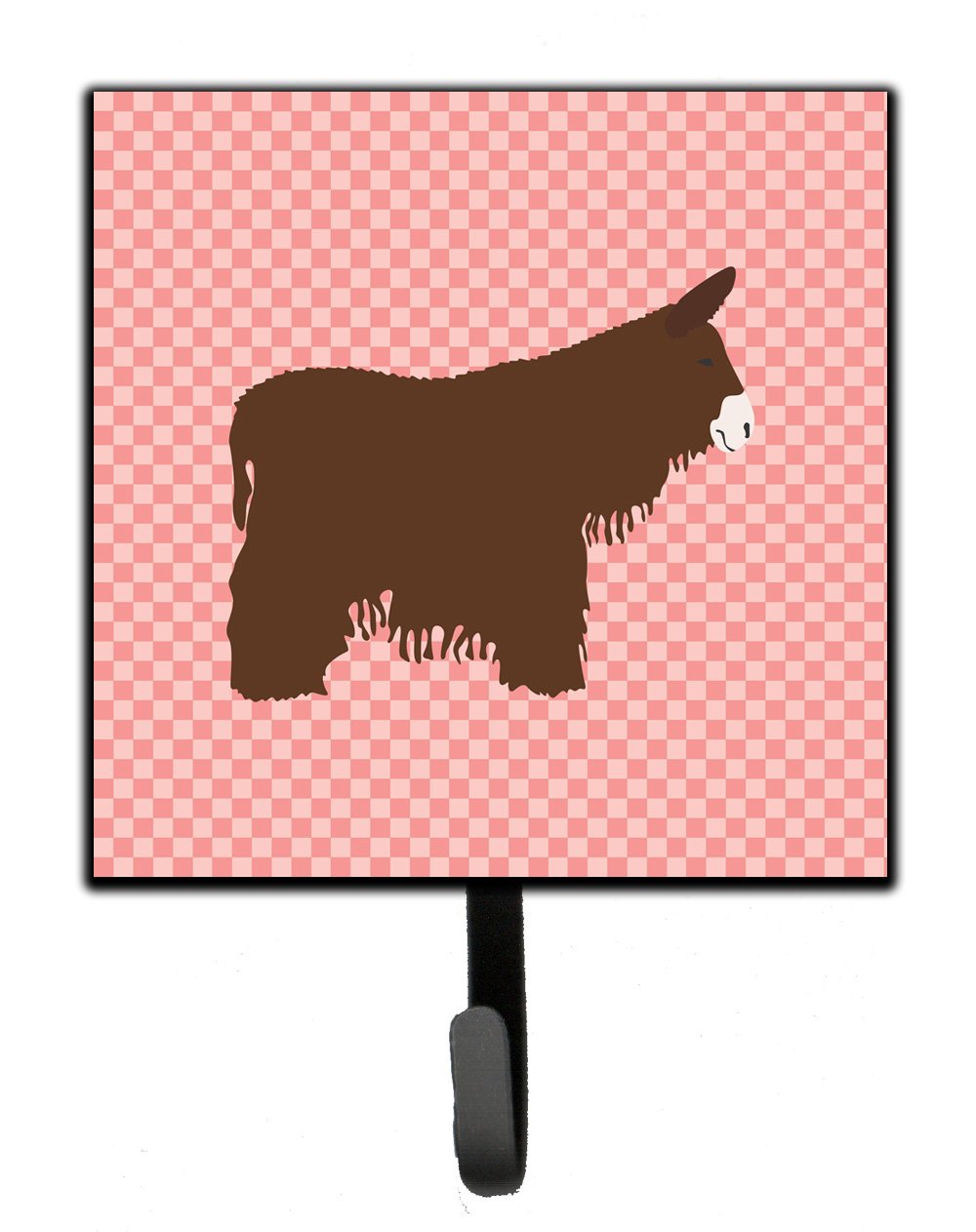 Poitou Poiteuin Donkey Pink Check Leash or Key Holder Wall Hooks, Key Hooks Holder, Coat Rack Wall Mount, Coat Hooks, Hooks for Hanging Keys, Towels, Aprons, Leashes