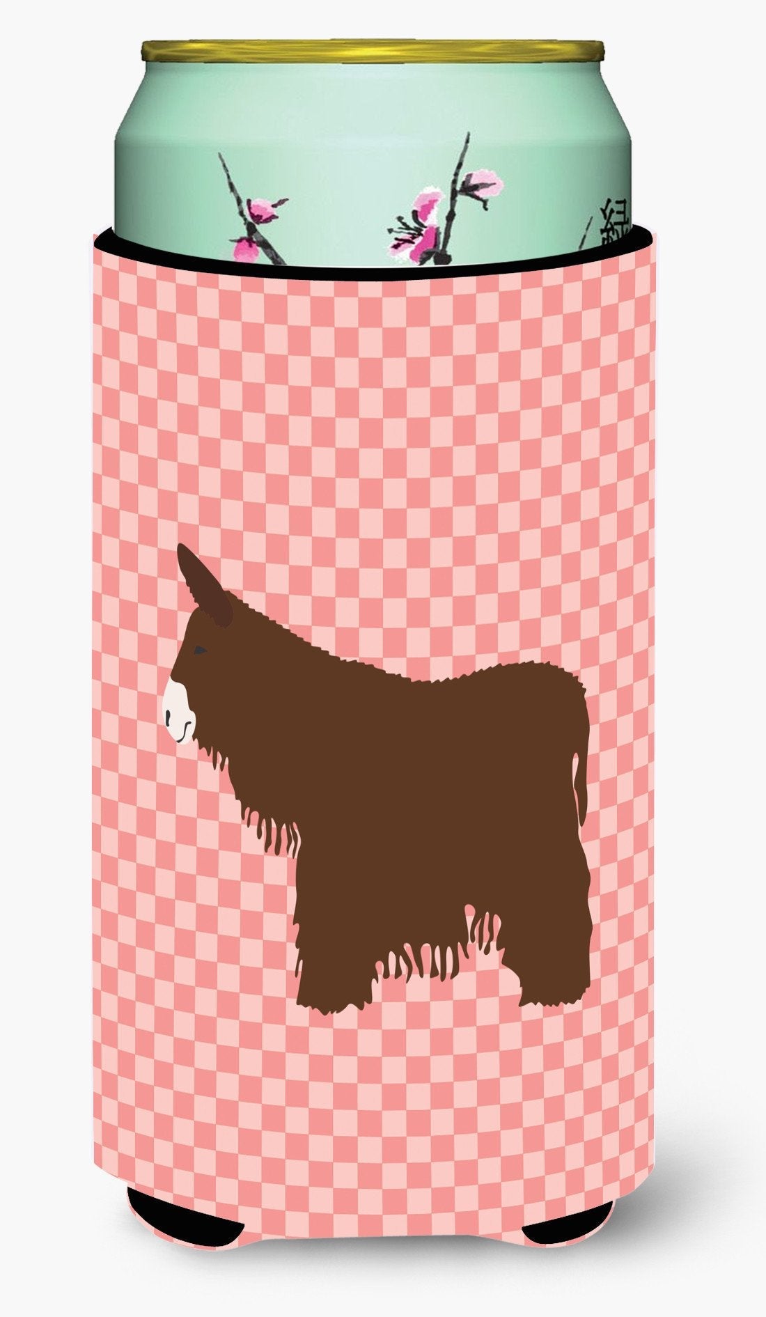 Poitou Poiteuin Donkey Pink Check Tall Boy Hugger Can Cooler Sleeve Machine Washable Drink Collapsible Insulator Beverage Insulated Holder