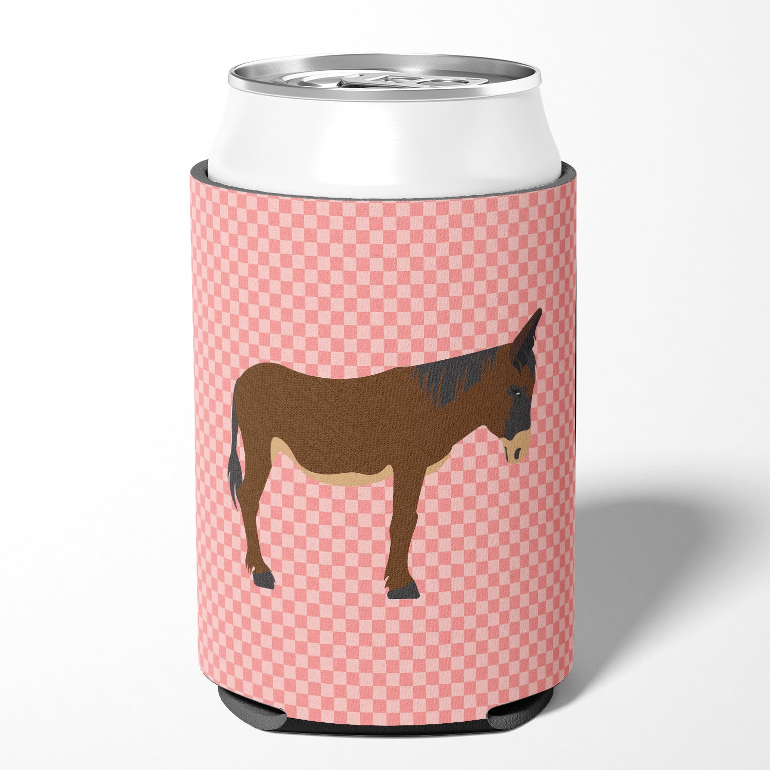 Zamorano-Leones Donkey Pink Check Can or Bottle Hugger Cooler Sleeve for Standard 12 oz Cans, Insulated Foam Beer & Soda Can Hugger Reusable