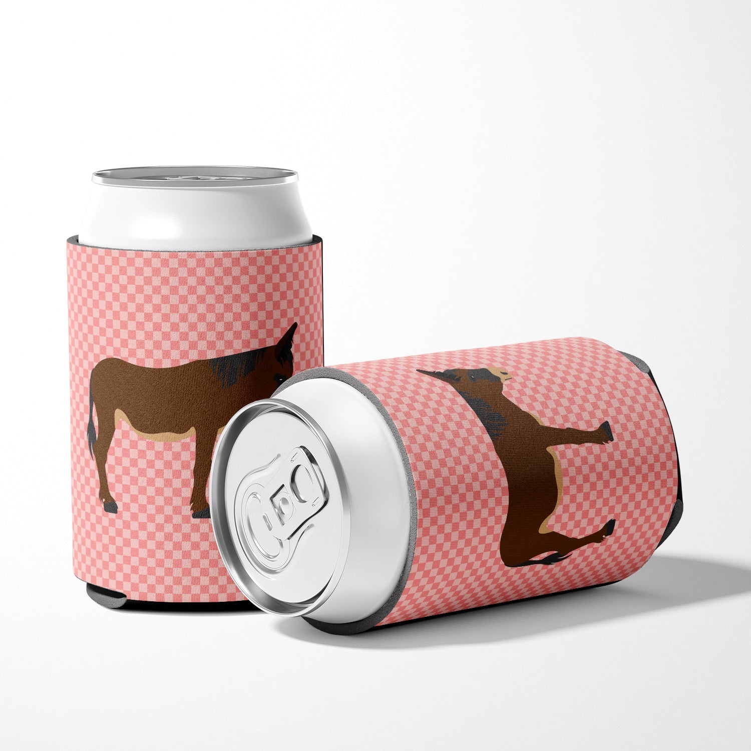 Zamorano-Leones Donkey Pink Check Can or Bottle Hugger Cooler Sleeve for Standard 12 oz Cans, Insulated Foam Beer & Soda Can Hugger Reusable
