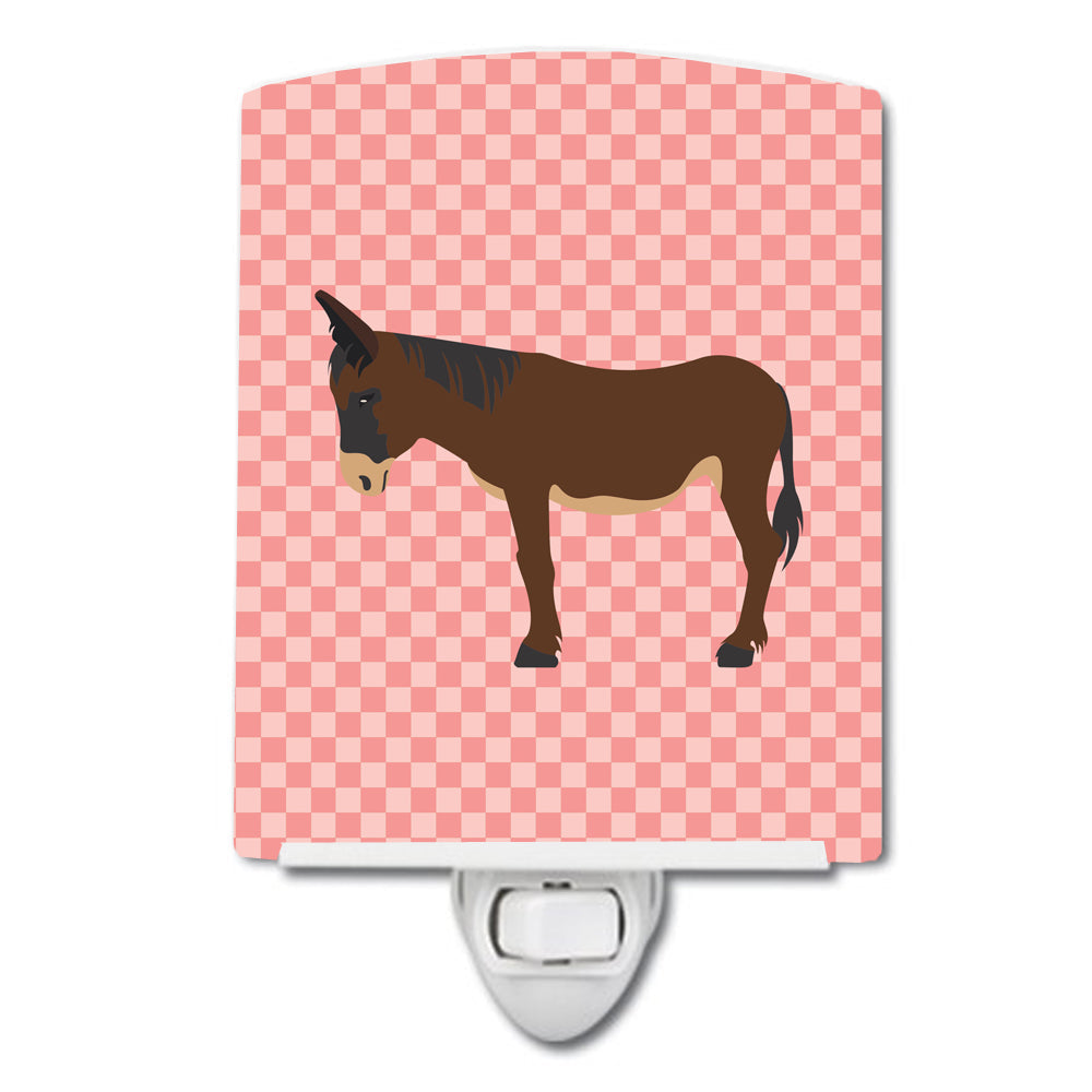 Zamorano-Leones Donkey Pink Check Ceramic Night Light Compact, UL-Certified, Ideal for Bedroom, Bathroom, Nursery, Hallway, Kitchen, 6x4x3, Multicolor