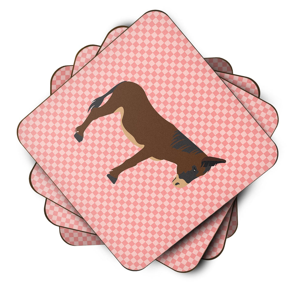 Zamorano-Leones Donkey Pink Check Foam Coasters Set of 4 Cup Coasters for Indoor Outdoor, Tabletop Protection, Anti Slip, Mouse pad Material
