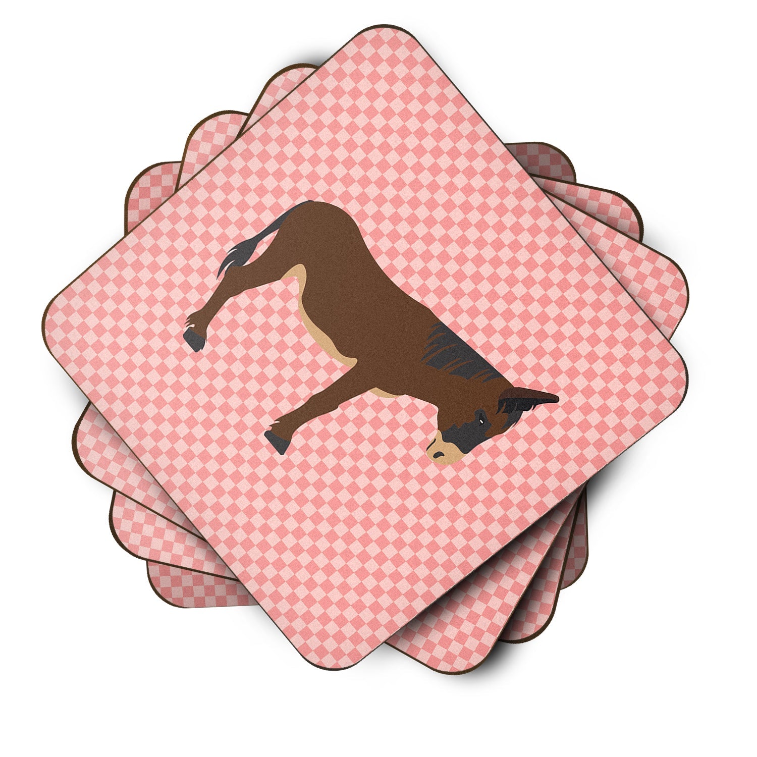 Zamorano-Leones Donkey Pink Check Foam Coasters Set of 4 Cup Coasters for Indoor Outdoor, Tabletop Protection, Anti Slip, Mouse pad Material
