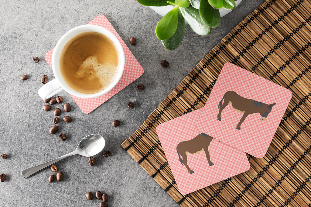 Zamorano-Leones Donkey Pink Check Foam Coasters Set of 4 Cup Coasters for Indoor Outdoor, Tabletop Protection, Anti Slip, Mouse pad Material