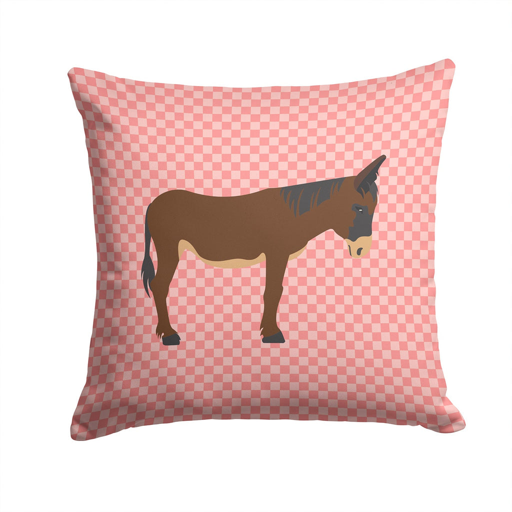 Zamorano-Leones Donkey Pink Check Decorative Throw Pillow 14x14 Indoor Outdoor Accent Cushion, Fabric Cover with Insert for Sofa, Bed, Porch & Living Room