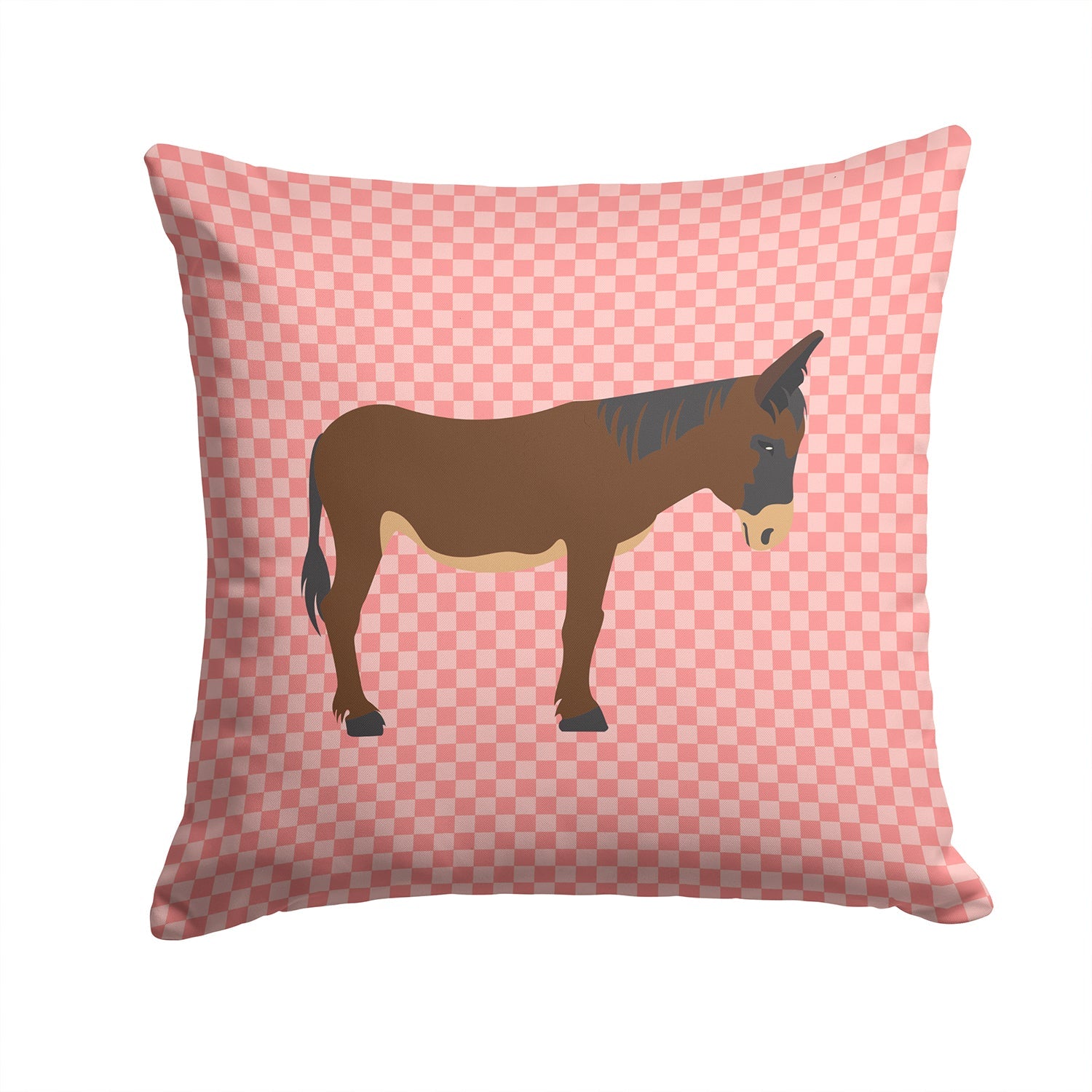 Zamorano-Leones Donkey Pink Check Decorative Throw Pillow 14x14 Indoor Outdoor Accent Cushion, Fabric Cover with Insert for Sofa, Bed, Porch & Living Room