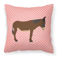 Zamorano-Leones Donkey Pink Check Decorative Throw Pillow 18x18 Indoor Outdoor Accent Cushion, Fabric Cover with Insert for Sofa, Bed, Porch & Living Room