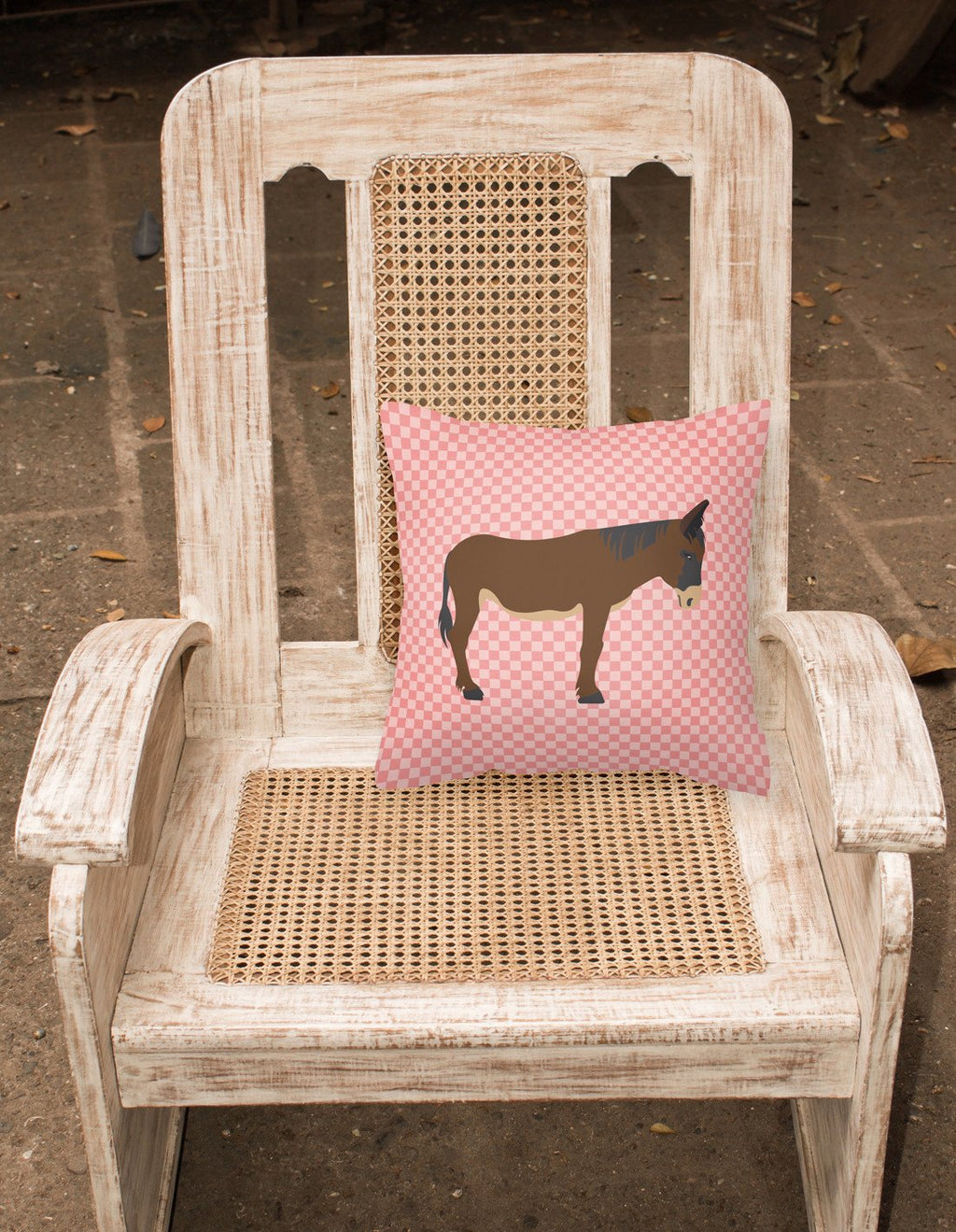 Zamorano-Leones Donkey Pink Check Decorative Throw Pillow 18x18 Indoor Outdoor Accent Cushion, Fabric Cover with Insert for Sofa, Bed, Porch & Living Room