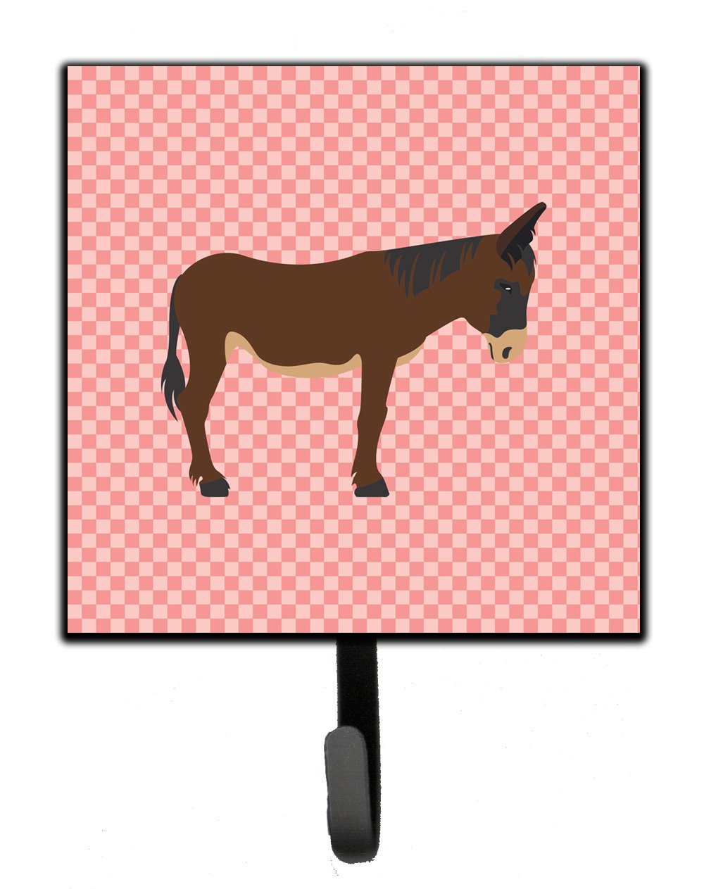 Zamorano-Leones Donkey Pink Check Leash or Key Holder Wall Hooks, Key Hooks Holder, Coat Rack Wall Mount, Coat Hooks, Hooks for Hanging Keys, Towels, Aprons, Leashes