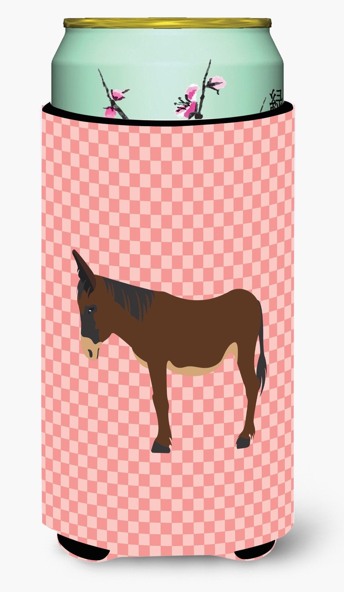 Zamorano-Leones Donkey Pink Check Tall Boy Hugger Can Cooler Sleeve Machine Washable Drink Collapsible Insulator Beverage Insulated Holder