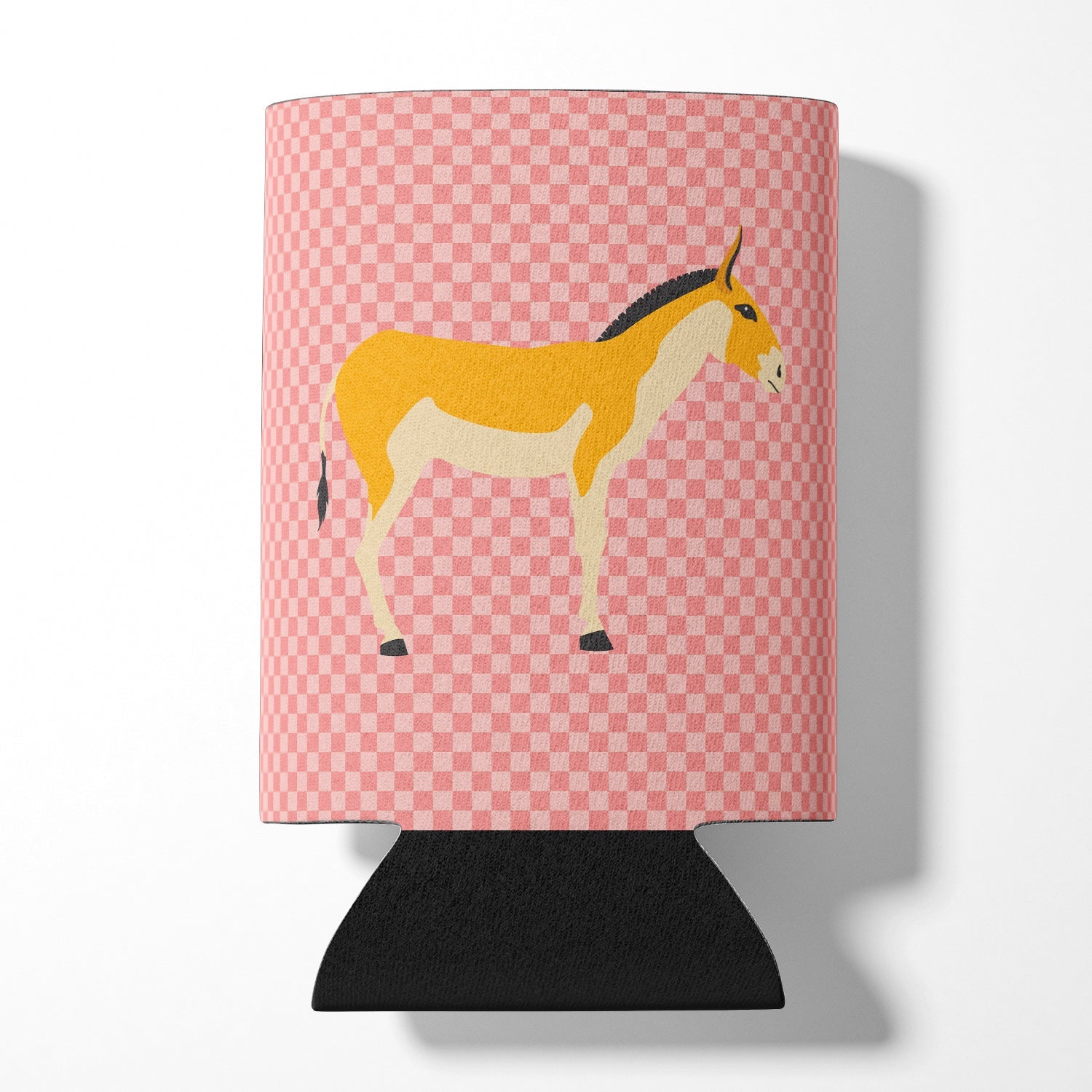 Turkmenian Kulan Donkey Pink Check Can or Bottle Hugger Cooler Sleeve for Standard 12 oz Cans, Insulated Foam Beer & Soda Can Hugger Reusable