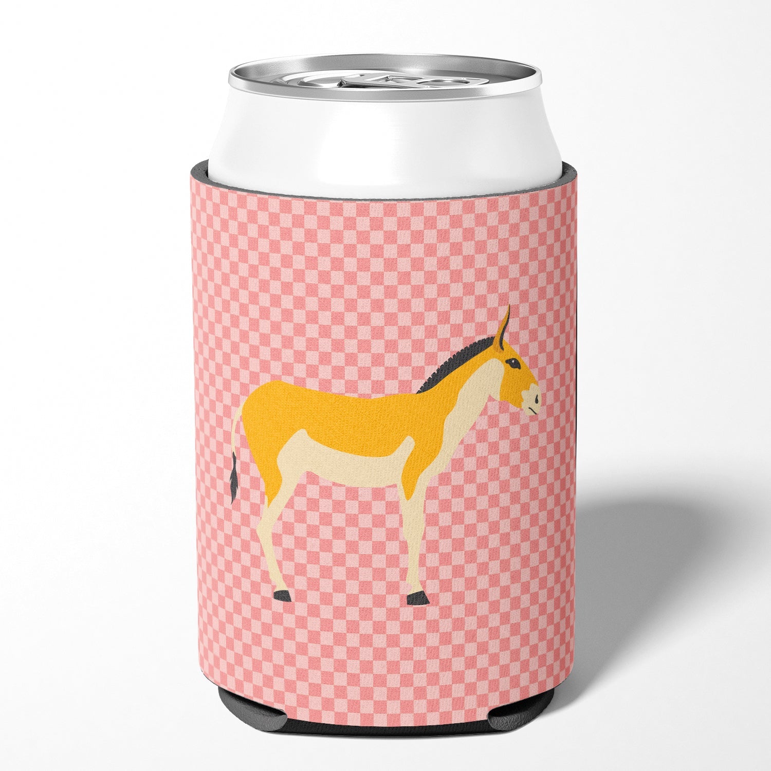 Turkmenian Kulan Donkey Pink Check Can or Bottle Hugger Cooler Sleeve for Standard 12 oz Cans, Insulated Foam Beer & Soda Can Hugger Reusable