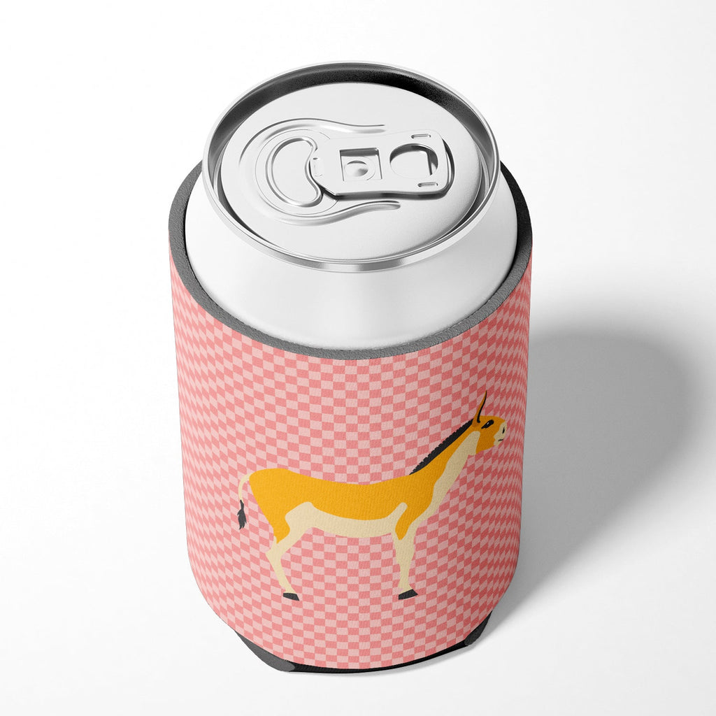 Turkmenian Kulan Donkey Pink Check Can or Bottle Hugger Cooler Sleeve for Standard 12 oz Cans, Insulated Foam Beer & Soda Can Hugger Reusable