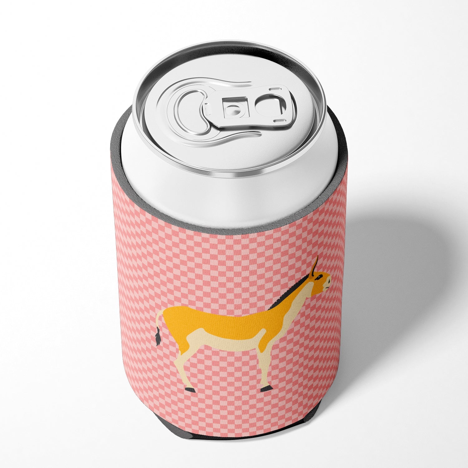 Turkmenian Kulan Donkey Pink Check Can or Bottle Hugger Cooler Sleeve for Standard 12 oz Cans, Insulated Foam Beer & Soda Can Hugger Reusable