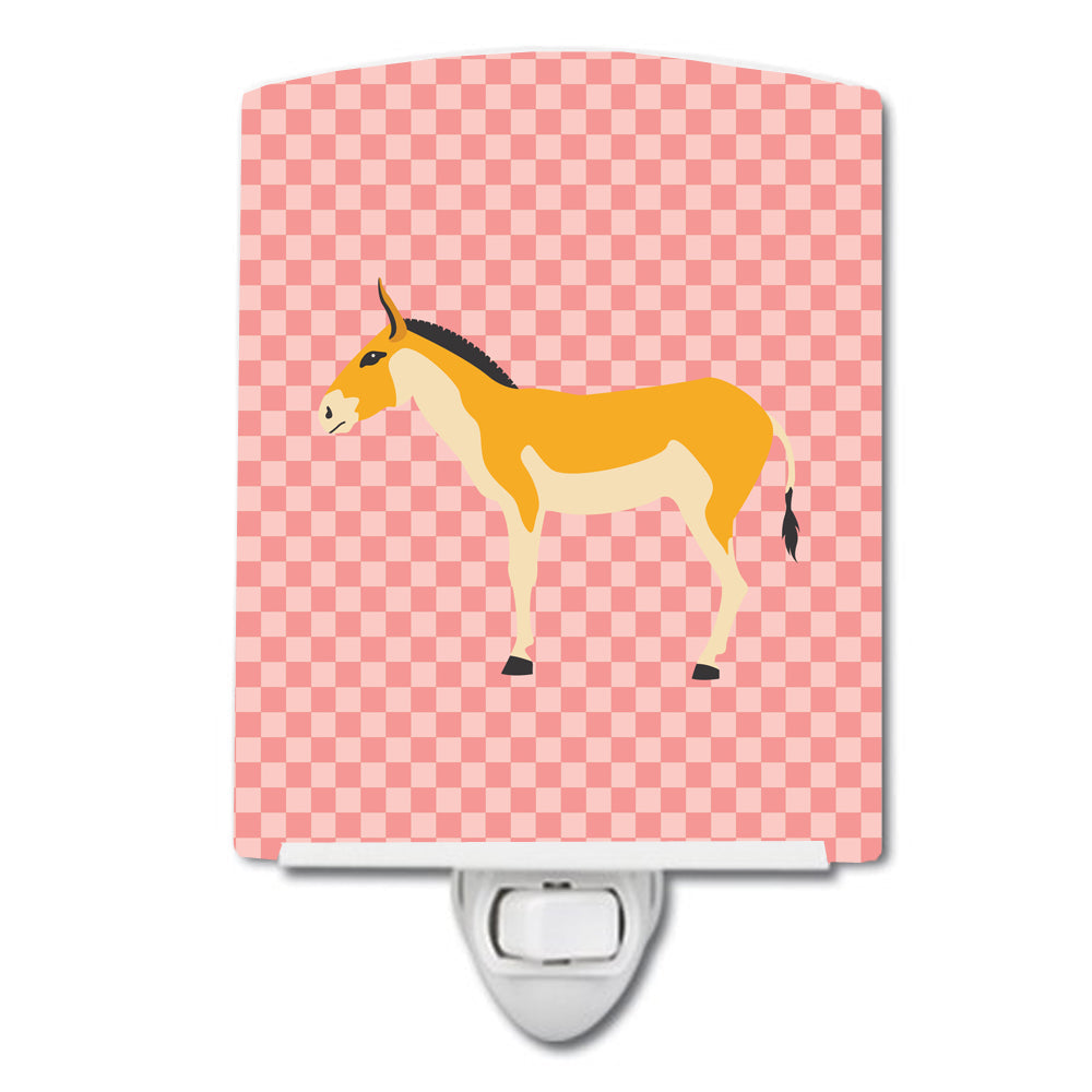 Turkmenian Kulan Donkey Pink Check Ceramic Night Light Compact, UL-Certified, Ideal for Bedroom, Bathroom, Nursery, Hallway, Kitchen, 6x4x3, Multicolor