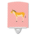 Turkmenian Kulan Donkey Pink Check Ceramic Night Light Compact, UL-Certified, Ideal for Bedroom, Bathroom, Nursery, Hallway, Kitchen, 6x4x3, Multicolor