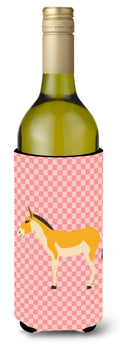 Turkmenian Kulan Donkey Pink Check Wine Bottle Hugger Gift Sleeve for Standard 750 ml Bottles, Insulated Reusable Also Fits Mini Shot & Pint Bottles