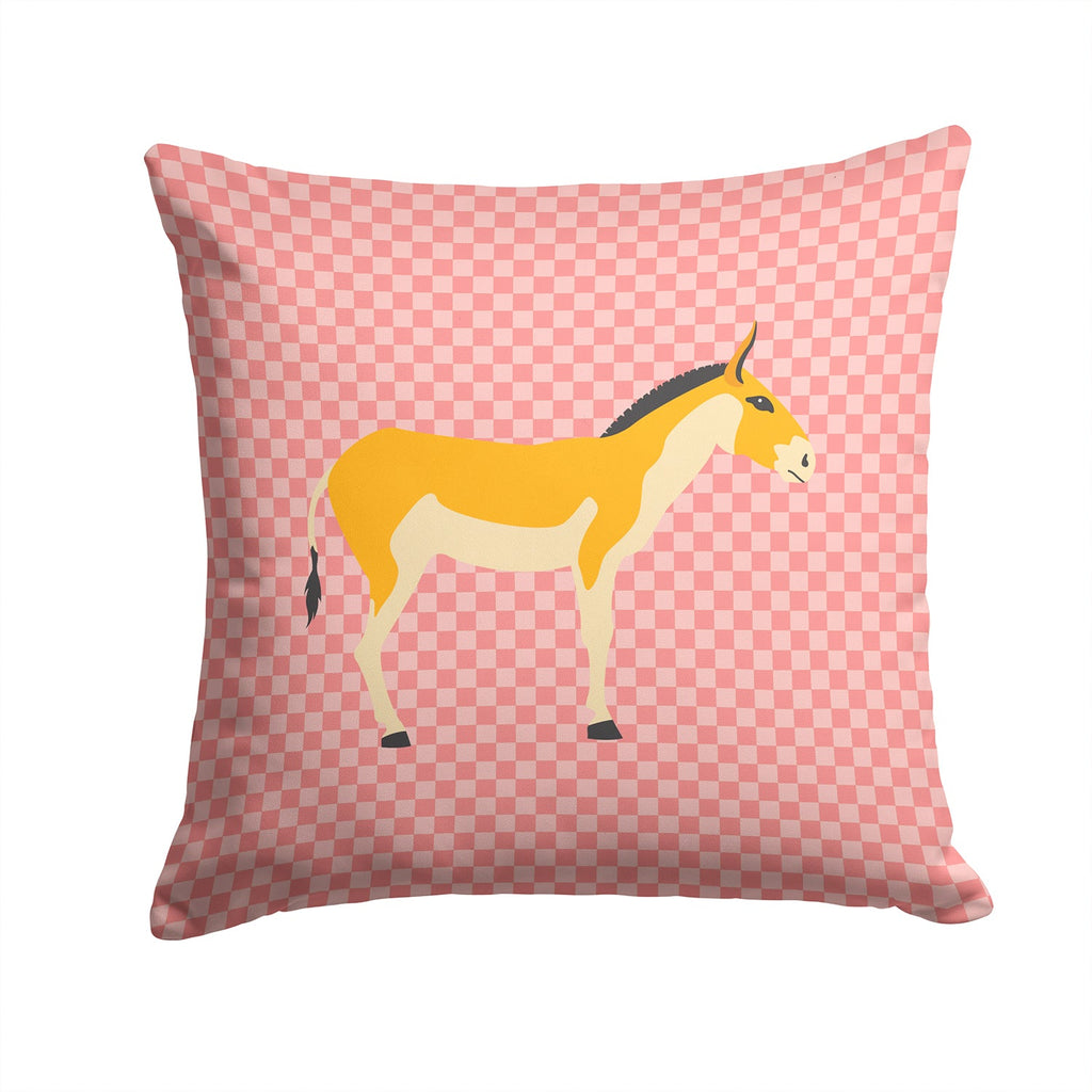Turkmenian Kulan Donkey Pink Check Decorative Throw Pillow 14x14 Indoor Outdoor Accent Cushion, Fabric Cover with Insert for Sofa, Bed, Porch & Living Room