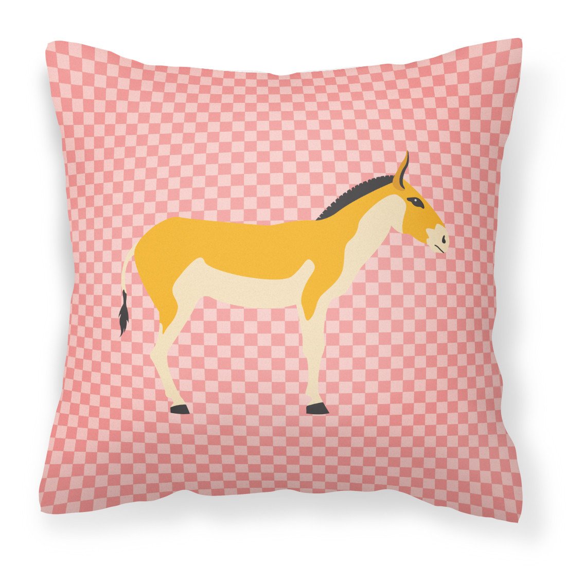 Turkmenian Kulan Donkey Pink Check Decorative Throw Pillow 18x18 Indoor Outdoor Accent Cushion, Fabric Cover with Insert for Sofa, Bed, Porch & Living Room