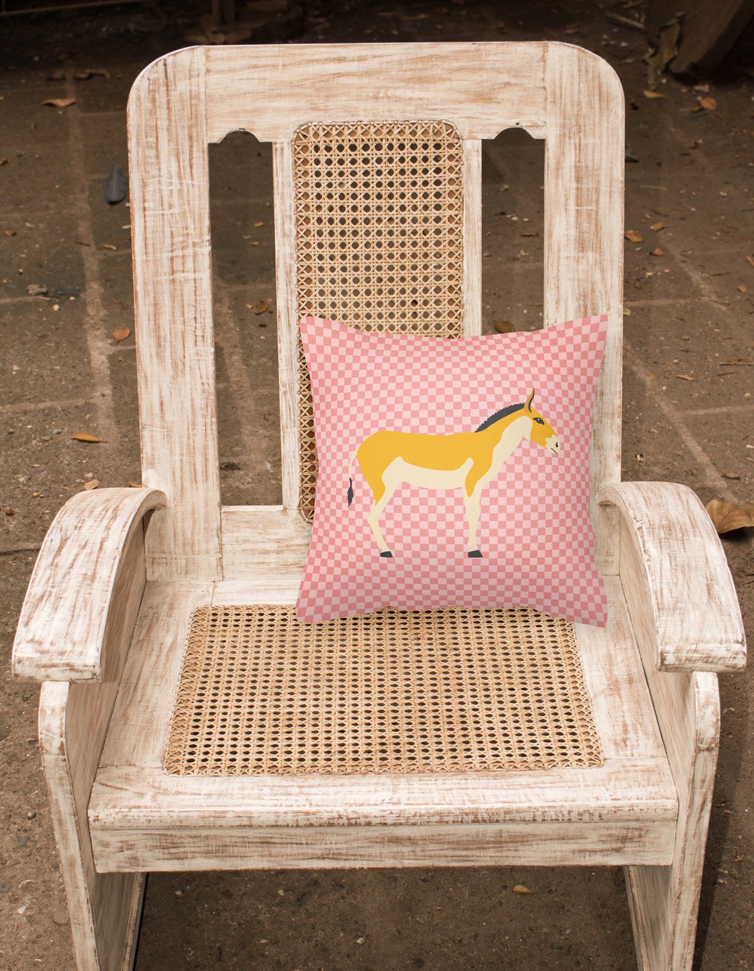 Turkmenian Kulan Donkey Pink Check Decorative Throw Pillow 18x18 Indoor Outdoor Accent Cushion, Fabric Cover with Insert for Sofa, Bed, Porch & Living Room