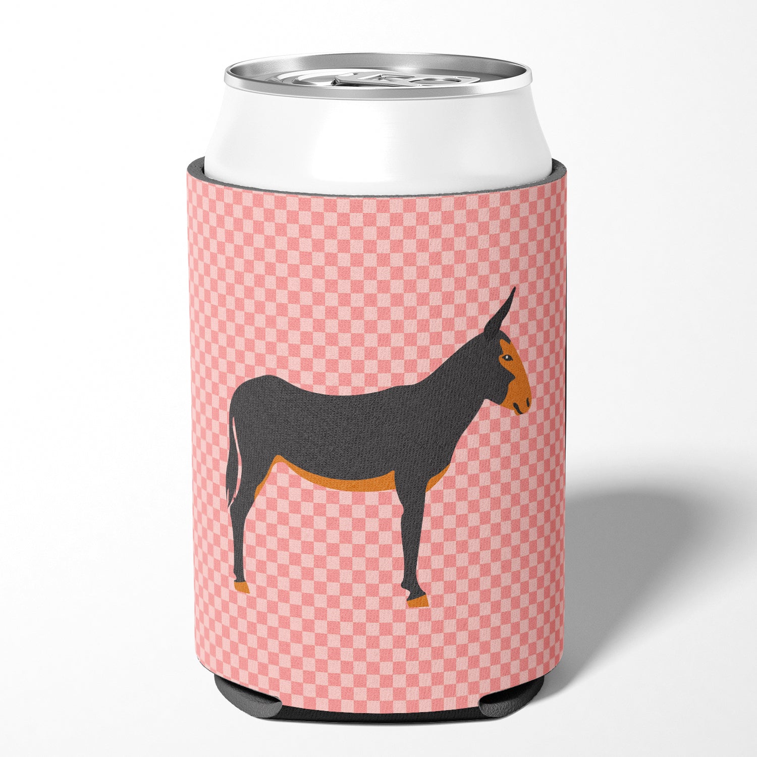 Catalan Donkey Pink Check Can or Bottle Hugger Cooler Sleeve for Standard 12 oz Cans, Insulated Foam Beer & Soda Can Hugger Reusable