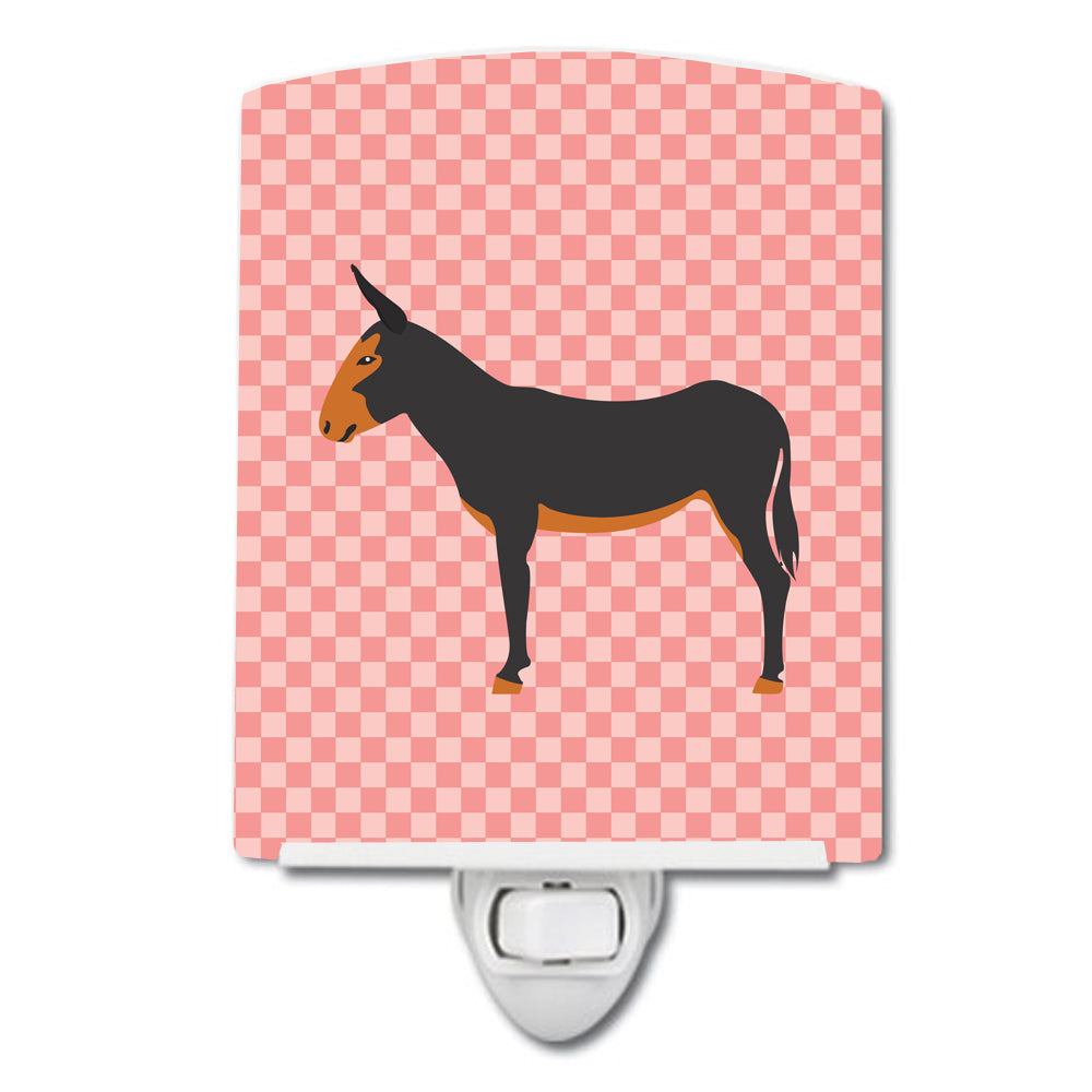 Catalan Donkey Pink Check Ceramic Night Light Compact, UL-Certified, Ideal for Bedroom, Bathroom, Nursery, Hallway, Kitchen, 6x4x3, Multicolor