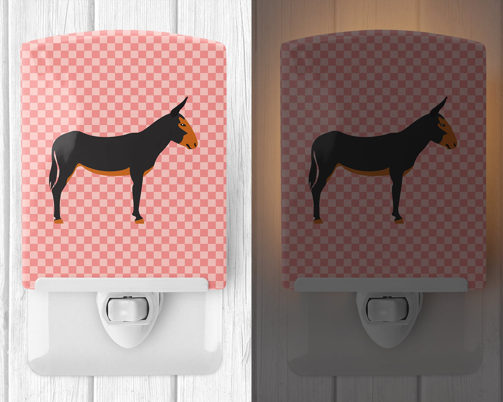 Catalan Donkey Pink Check Ceramic Night Light Compact, UL-Certified, Ideal for Bedroom, Bathroom, Nursery, Hallway, Kitchen, 6x4x3, Multicolor