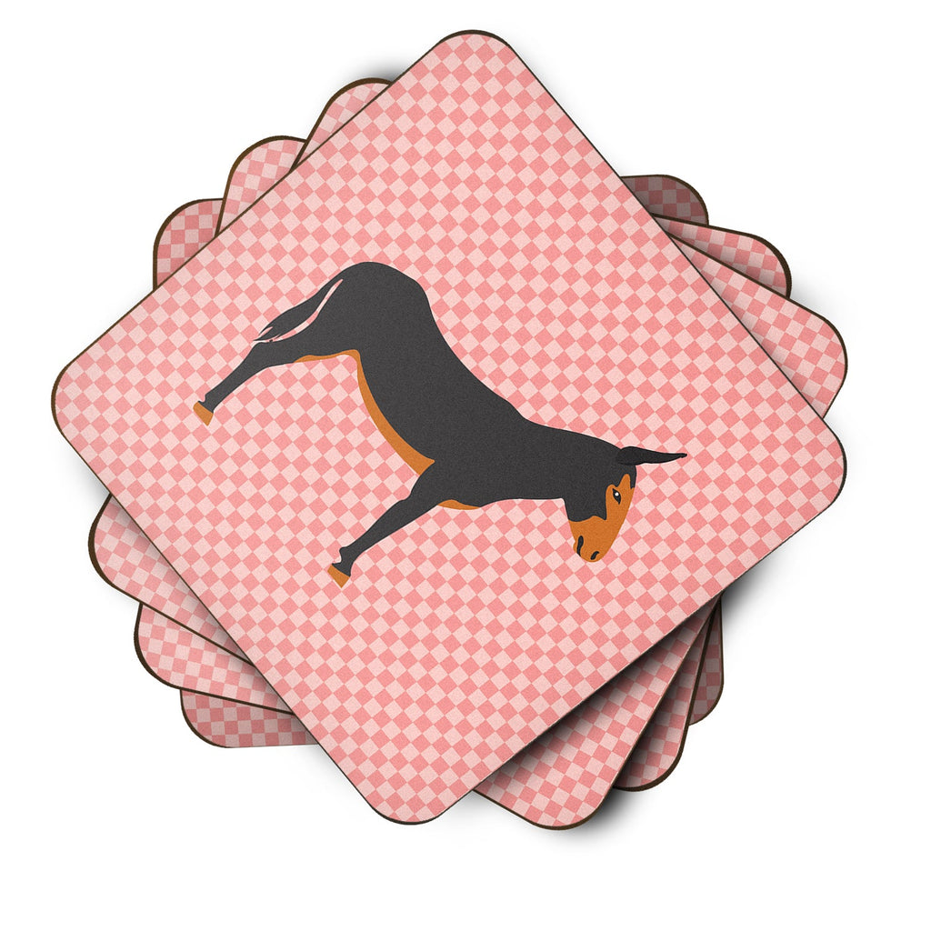 Catalan Donkey Pink Check Foam Coasters Set of 4 Cup Coasters for Indoor Outdoor, Tabletop Protection, Anti Slip, Mouse pad Material