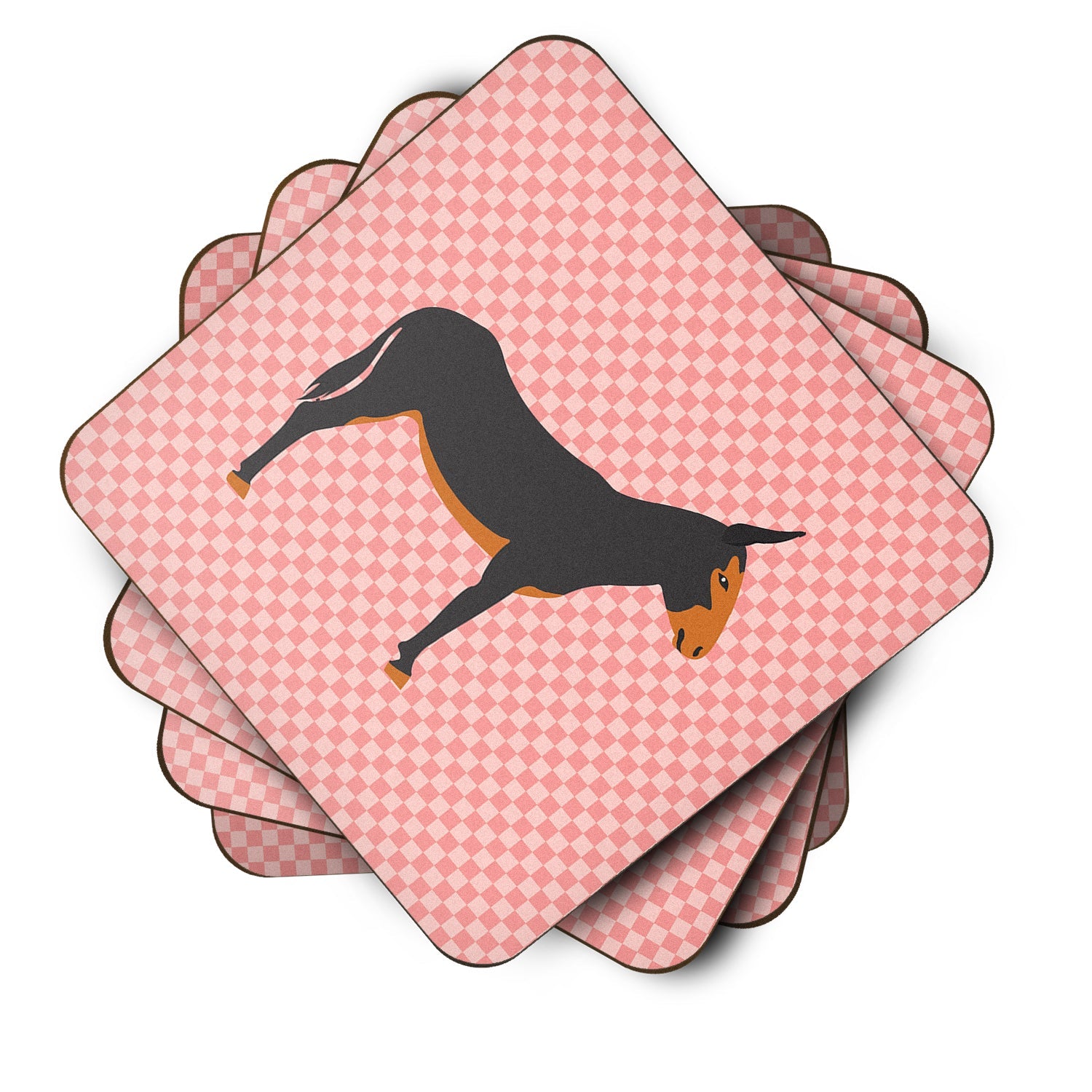 Catalan Donkey Pink Check Foam Coasters Set of 4 Cup Coasters for Indoor Outdoor, Tabletop Protection, Anti Slip, Mouse pad Material