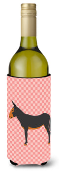Catalan Donkey Pink Check Wine Bottle Hugger Gift Sleeve for Standard 750 ml Bottles, Insulated Reusable Also Fits Mini Shot & Pint Bottles