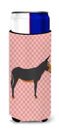 Catalan Donkey Pink Check Slim Can Hugger , Insulated Foam Hugger for 12 oz Slim Cans, Beer Bottles & Water Bottles, Printed in USA