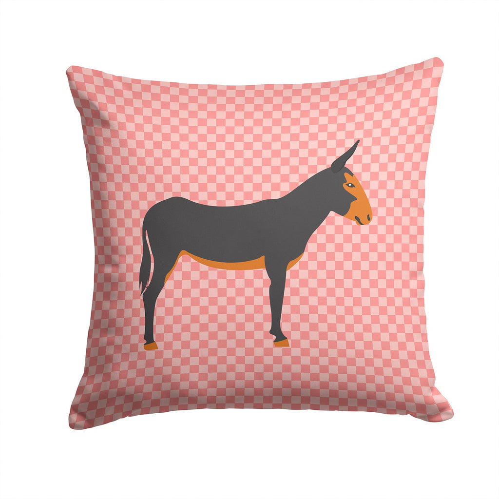 Catalan Donkey Pink Check Decorative Throw Pillow 14x14 Indoor Outdoor Accent Cushion, Fabric Cover with Insert for Sofa, Bed, Porch & Living Room
