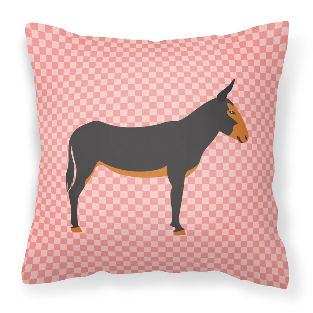 Catalan Donkey Pink Check Decorative Throw Pillow 18x18 Indoor Outdoor Accent Cushion, Fabric Cover with Insert for Sofa, Bed, Porch & Living Room