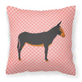 Catalan Donkey Pink Check Decorative Throw Pillow 18x18 Indoor Outdoor Accent Cushion, Fabric Cover with Insert for Sofa, Bed, Porch & Living Room