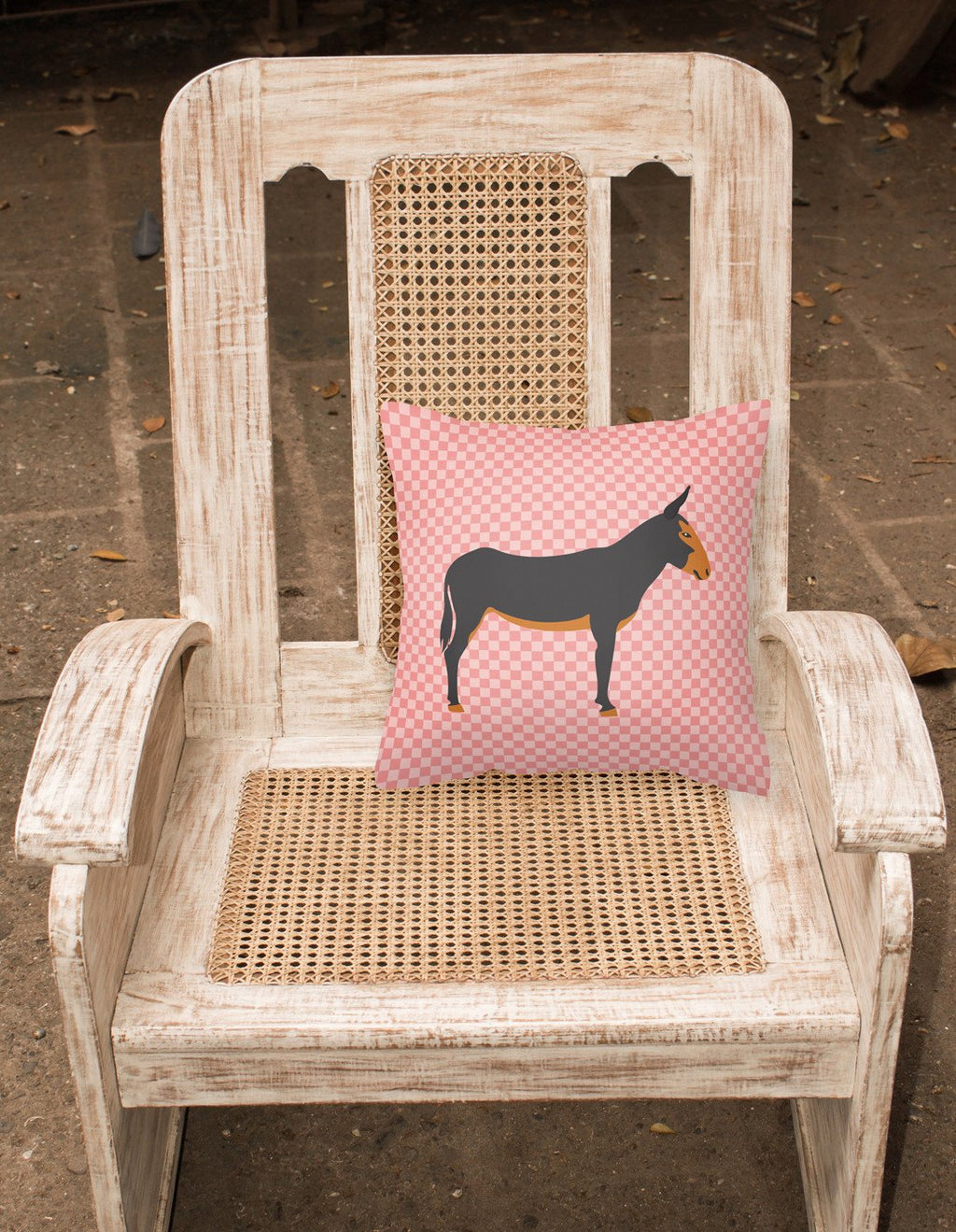Catalan Donkey Pink Check Decorative Throw Pillow 18x18 Indoor Outdoor Accent Cushion, Fabric Cover with Insert for Sofa, Bed, Porch & Living Room