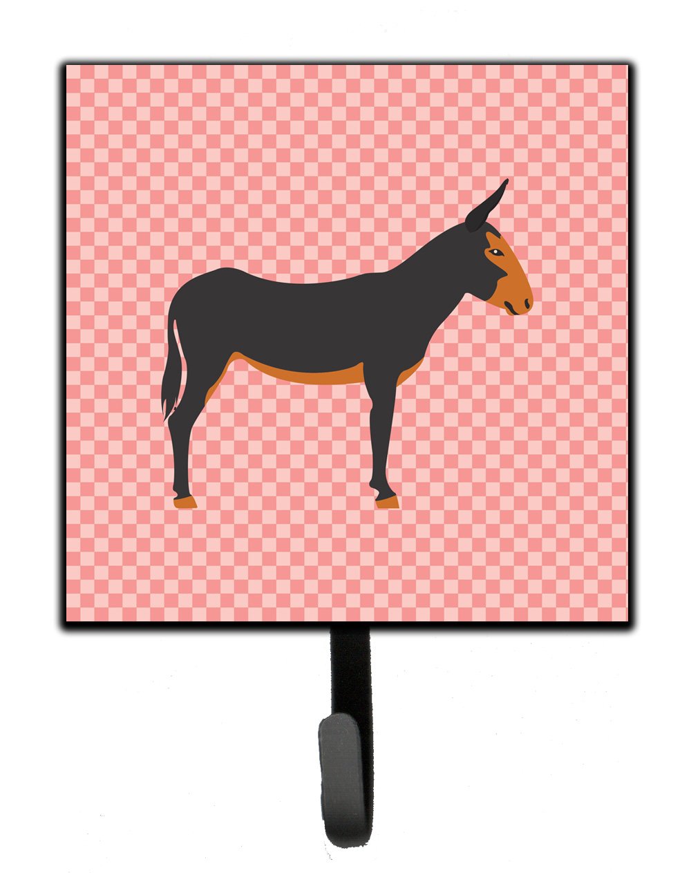 Catalan Donkey Pink Check Leash or Key Holder Wall Hooks, Key Hooks Holder, Coat Rack Wall Mount, Coat Hooks, Hooks for Hanging Keys, Towels, Aprons, Leashes