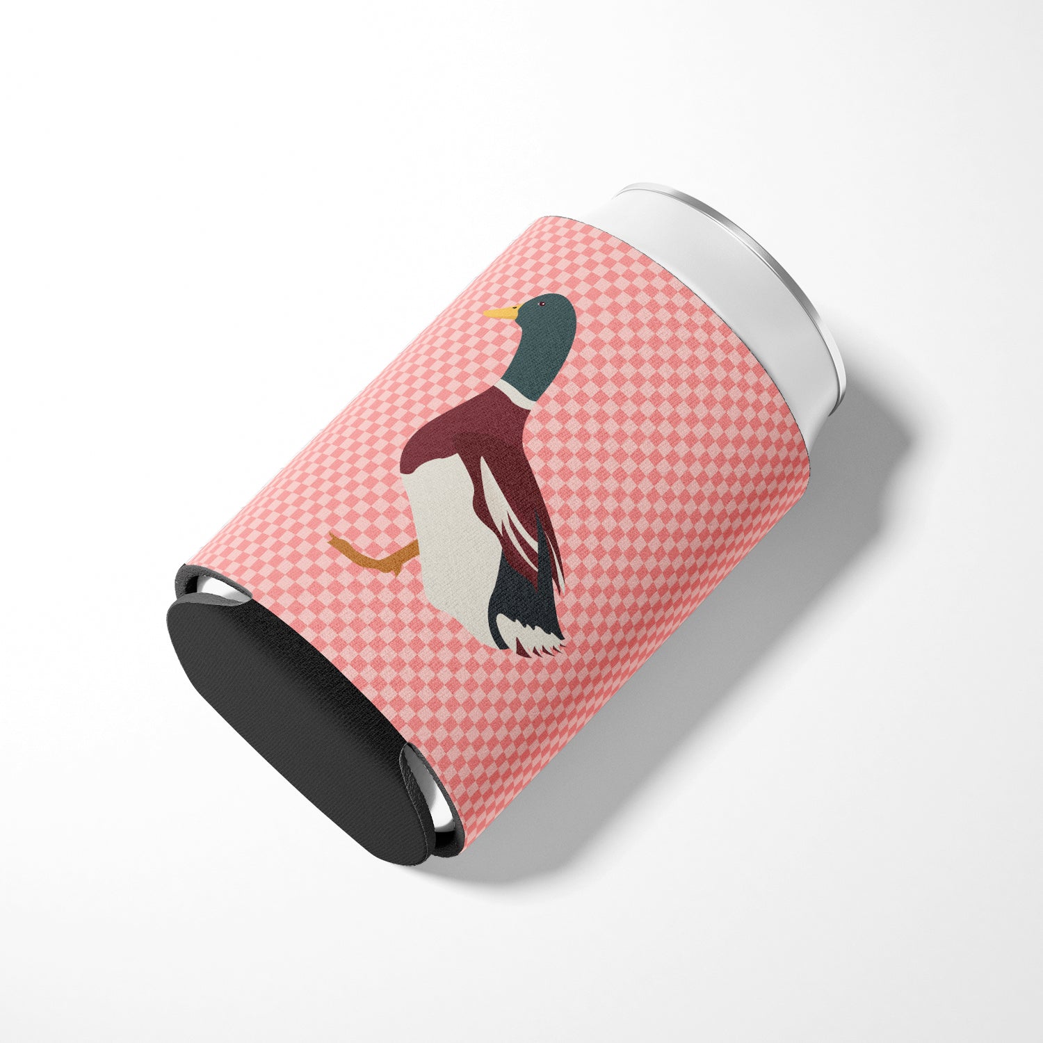 Rouen Duck Pink Check Can or Bottle Hugger Cooler Sleeve for Standard 12 oz Cans, Insulated Foam Beer & Soda Can Hugger Reusable