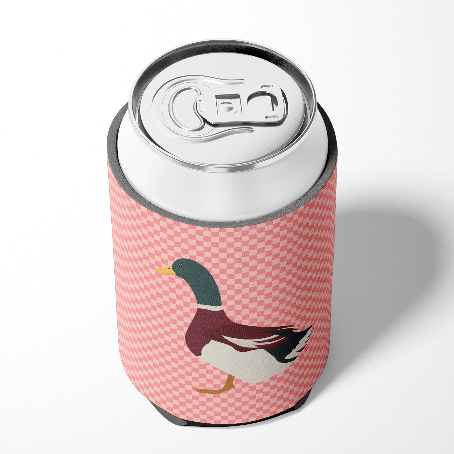 Rouen Duck Pink Check Can or Bottle Hugger Cooler Sleeve for Standard 12 oz Cans, Insulated Foam Beer & Soda Can Hugger Reusable