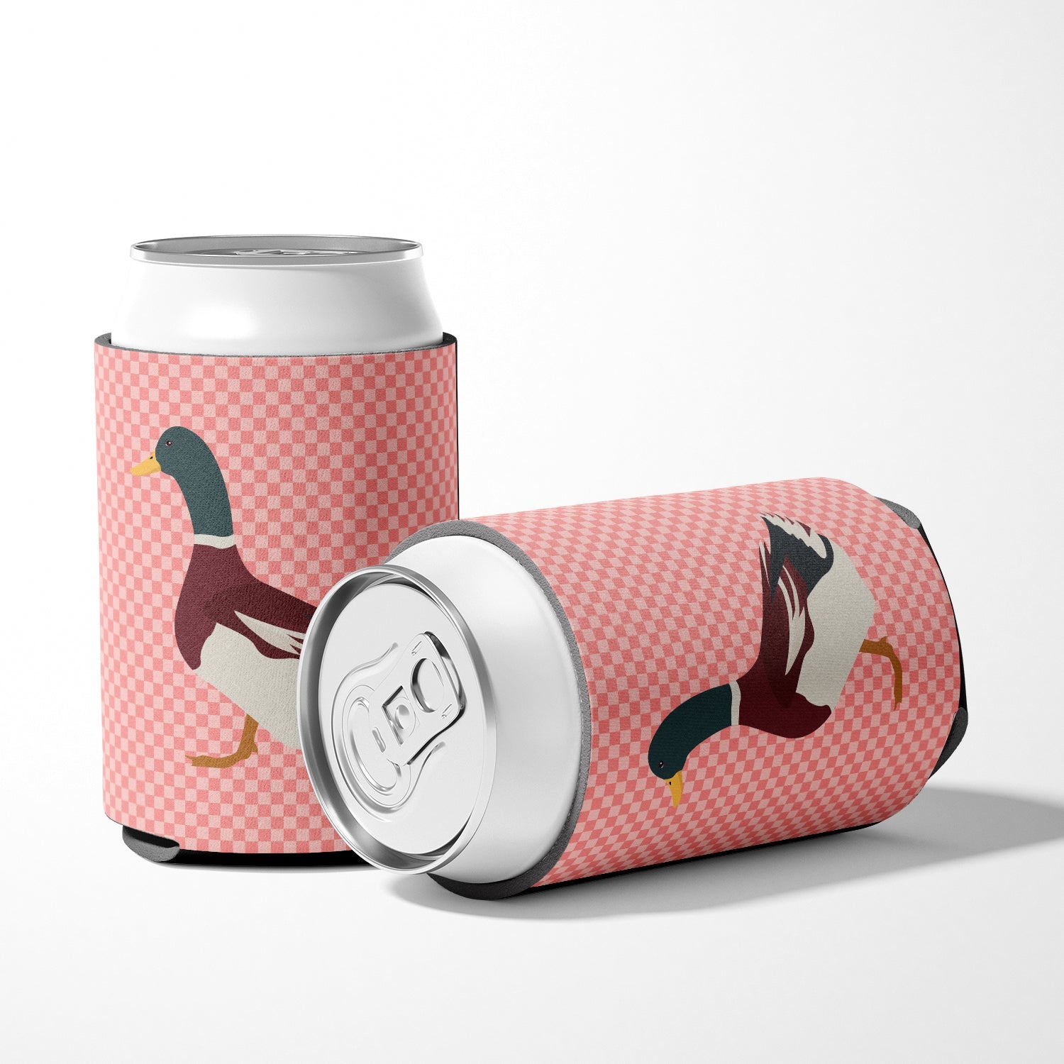 Rouen Duck Pink Check Can or Bottle Hugger Cooler Sleeve for Standard 12 oz Cans, Insulated Foam Beer & Soda Can Hugger Reusable