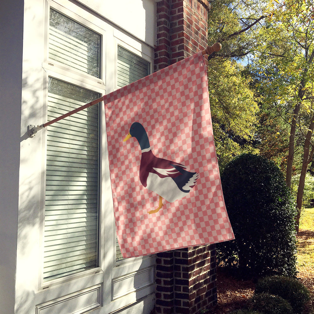 Rouen Duck Pink Check House Flag 28x40 Porch Sleeve Pole Decorative Outside Yard Banner Artwork Wall Hanging, Polyester