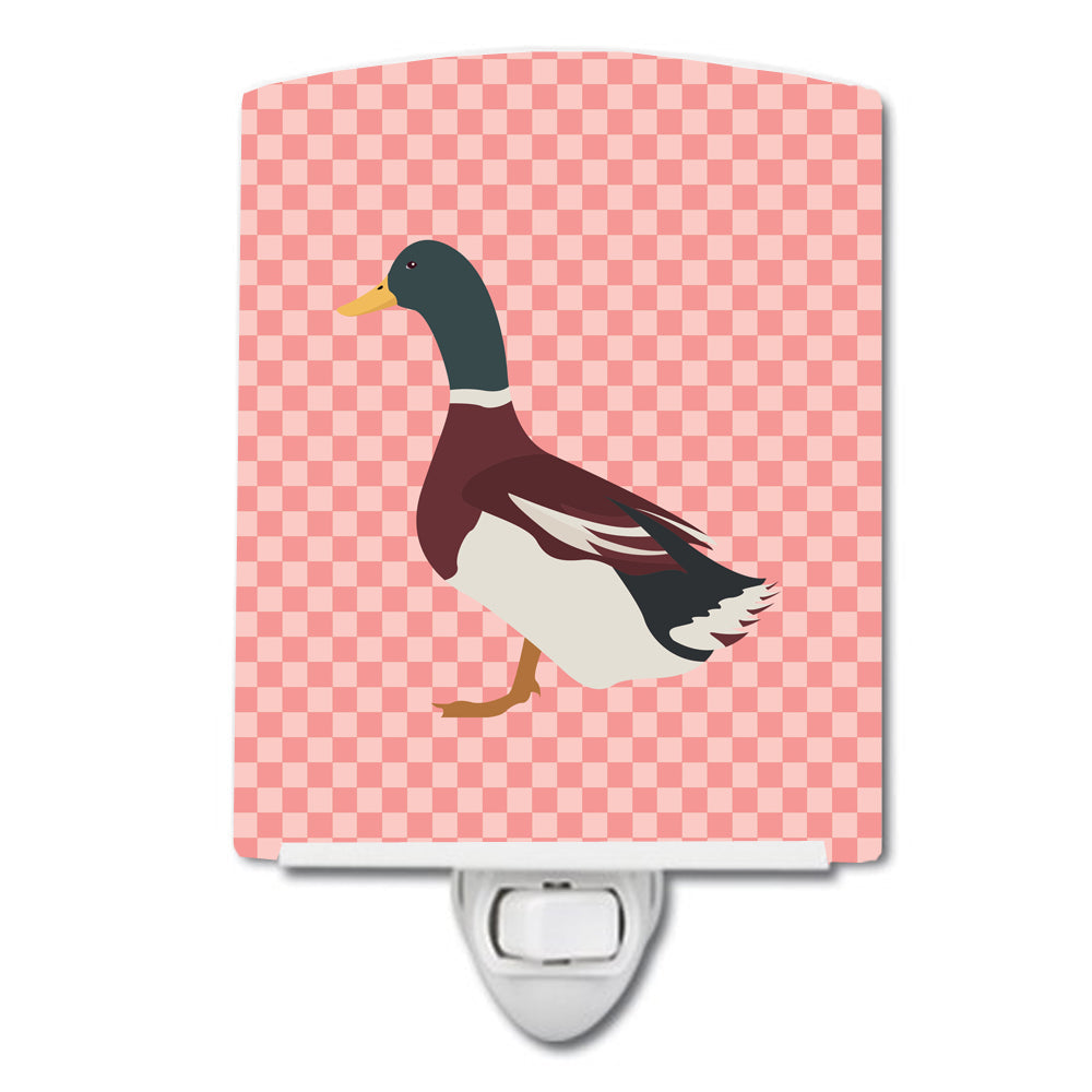 Rouen Duck Pink Check Ceramic Night Light Compact, UL-Certified, Ideal for Bedroom, Bathroom, Nursery, Hallway, Kitchen, 6x4x3, Multicolor